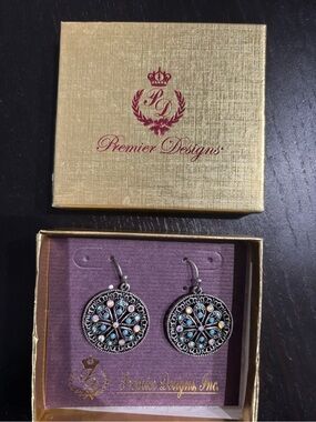 Premier Designs Silver-Tone Opal Accent Round Drop Earrings - Blue Multicolor